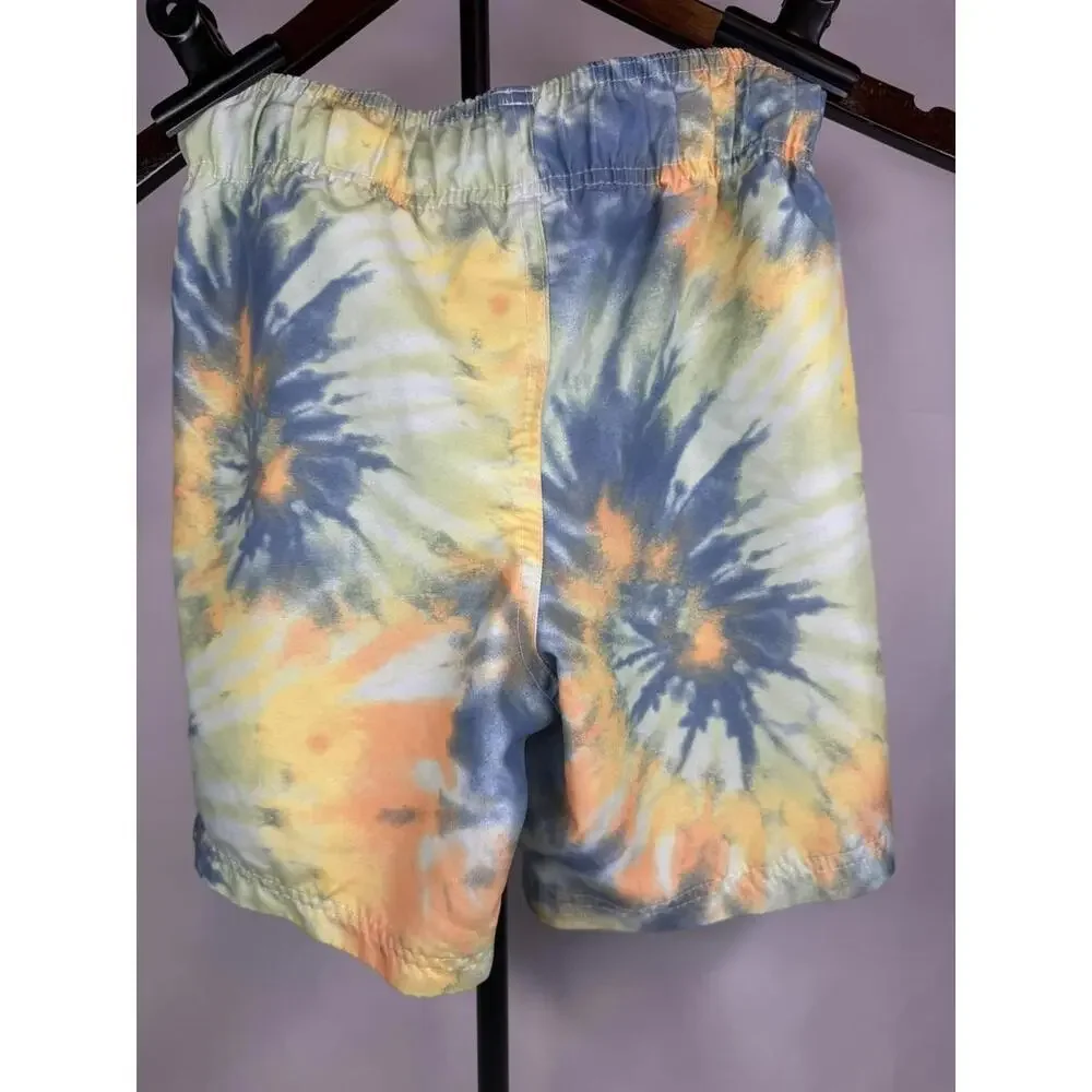 Lucky‎ Brand Swim Trunks Boys 8 Tie Dye Blue Mesh Lined Drawstring Elastic Waist